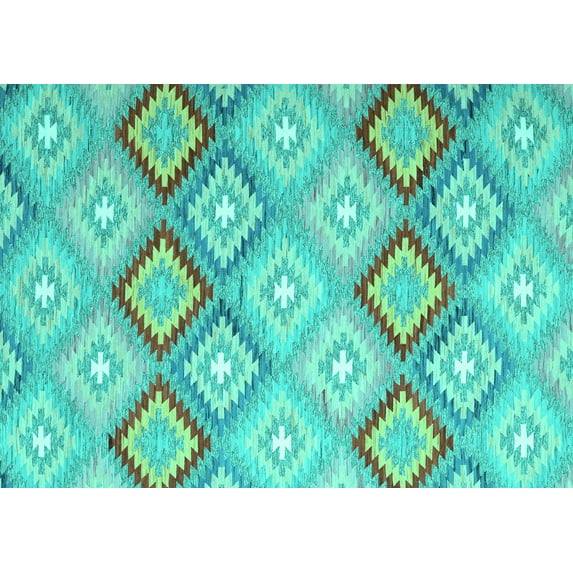 Ahgly Company Indoor Rectangle Southwestern Turquoise Blue Country Area Rugs, 5' x 7'