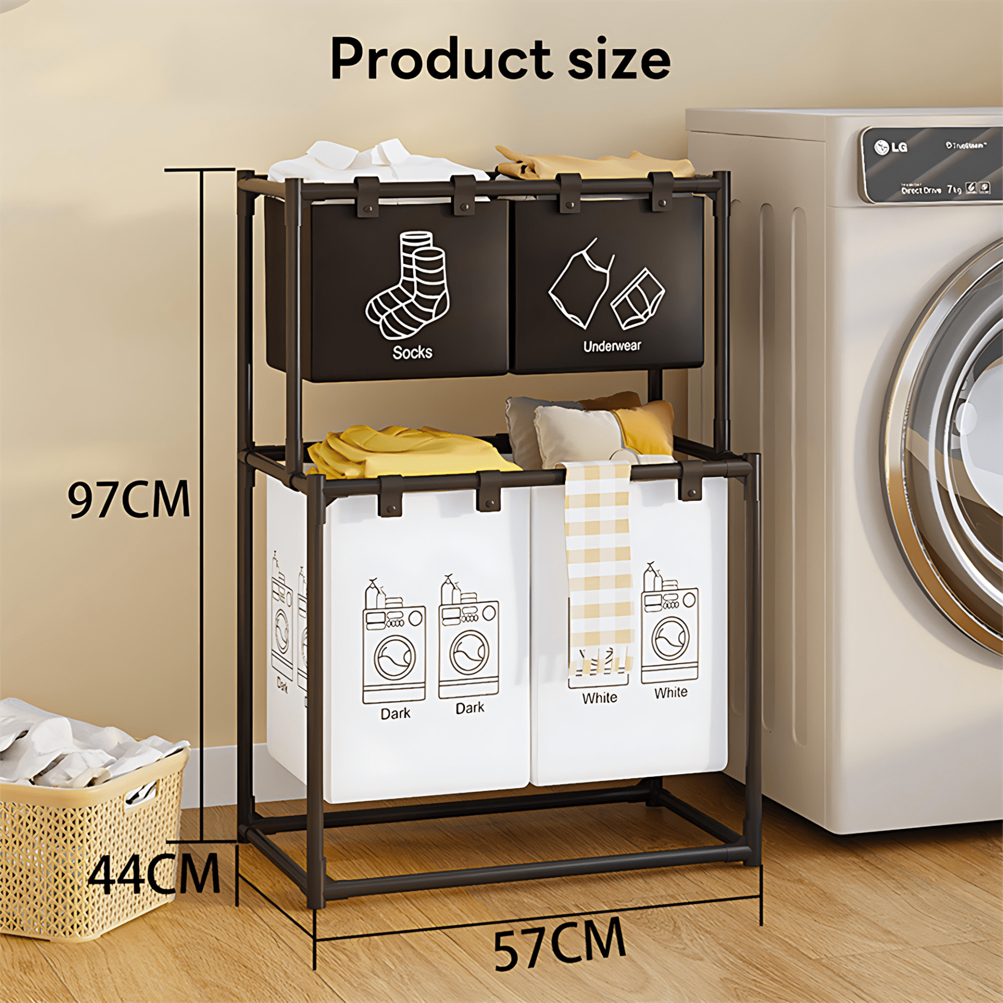 INSMART 2-Tier Laundry Hamper with Removable Bag - Foldable Clothes Sorter for Bedroom, Bathroom & Laundry Room - Sturdy Steel Frame, No Assembly Needed, Waterproof, Storage Organizer
