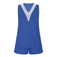 thumbnail image 3 of Scyoekwg Womens 2 Piece Outfits for Summer Sweatsuits Sets Trendy Tracksuit Sleeveless V-Neck Crochet Lace Trim Tops Shorts Solid Color Casual Loose Matching Sets (Blue,S), 3 of 5
