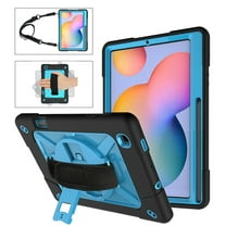 Dteck Case For Samsung Galaxy Tab S6 Lite 10.4 inch 2020 Model SM-P610 P615, Heavy Duty Rugged 3 Layer Full Body Protection Case Kickstand Cover with Adjustable Shoulder Strap,Black/Blue