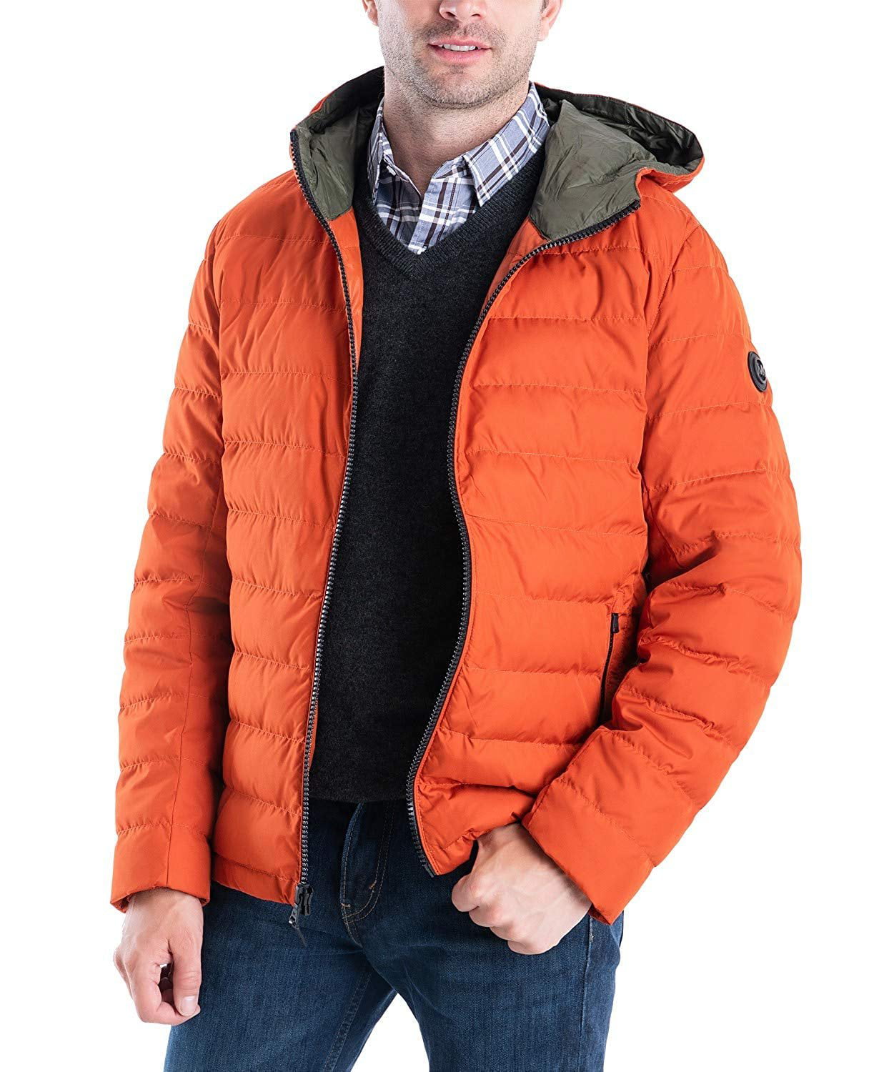 Michael Kors Men's MMK410015 Down Packable Puffer Jacket - Orange Spice -  2XL 