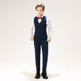 thumbnail image 6 of Lycody 5pcs Boys Formal Silm Fit Plaid Suits Dresswear Boy Suit for Kids Wedding Ring Bearer Complete Outfit Suits Set,Navy Blue, 6 of 13