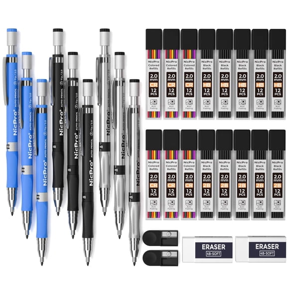 Nicpro 29 Pieces 2mm Mechanical Pencil Set, 9 PCS Drafting Carpenter Pencils 2.0 mm for Art Drawing