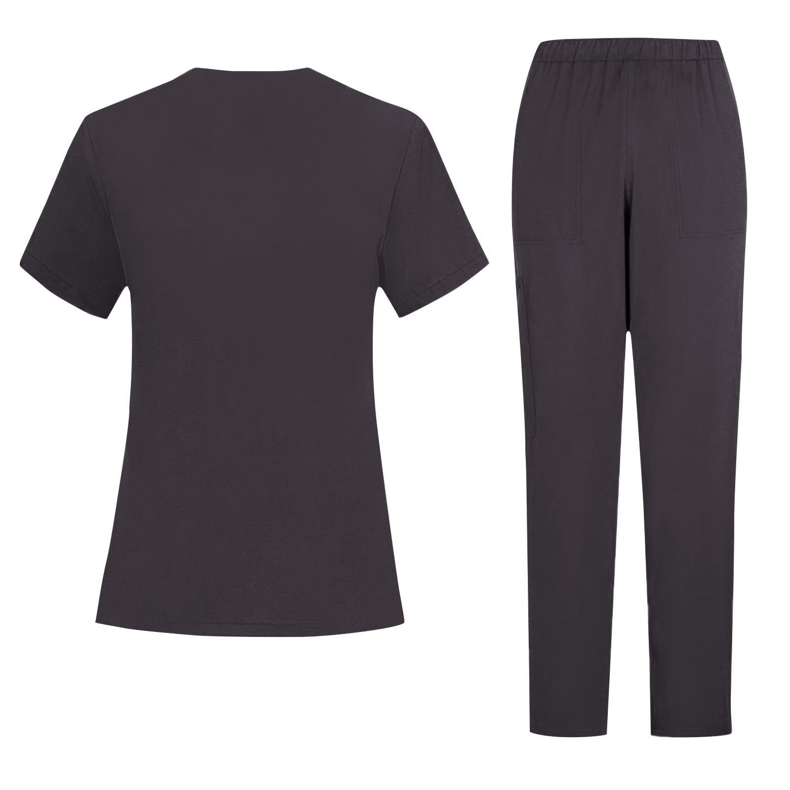 Domuza Men Scrub Set Regular Fit Short Sleeve V-Neck Solid Color Top & Straight Leg Pants Stretch Comfort Soft Working Uniform with Pockets Black L