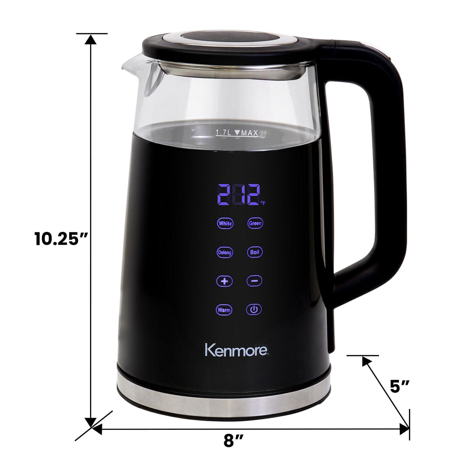 Kenmore 1.7L Electric Kettle Portable Electric Glass Kettle with Temperature Control Digital Display, Lid Glass Electric Kettle, Black
