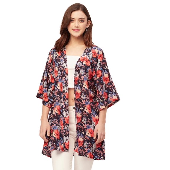 Moomaya Kimono Sleeves V Neck Printed Rayon Shrug -Women's Stylish Printed Shrug