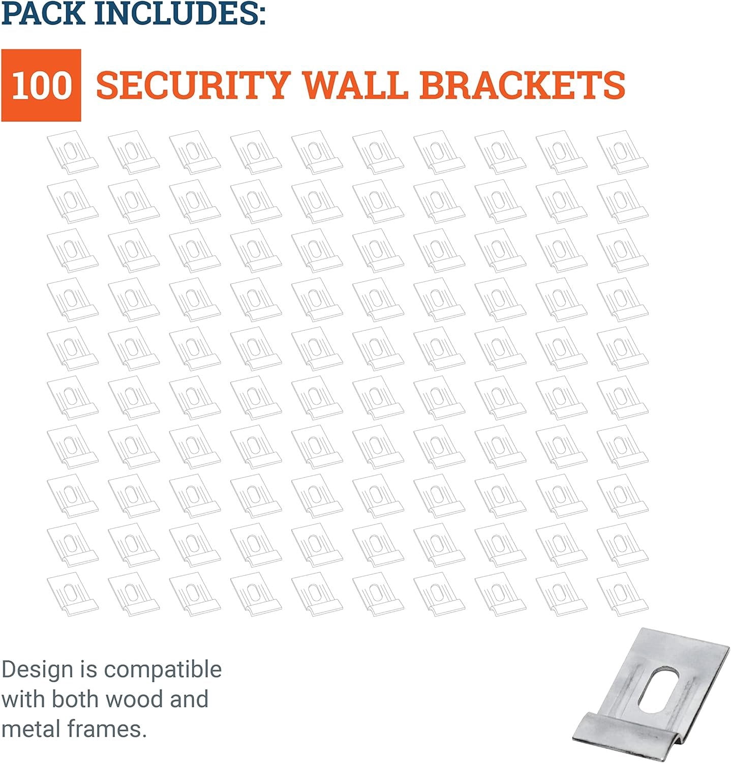 Picture Hang Solutions Security Wall Bracket for Frame-Locking Security Kit for Wood and Metal Frames 100 Pieces per Pack