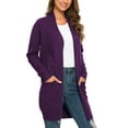 thumbnail image 3 of Aiyino Women Solid Sweater Open Front Long Sleeve Knit Cardigan Casual Sweaters with Pockets,Purple L, 3 of 6