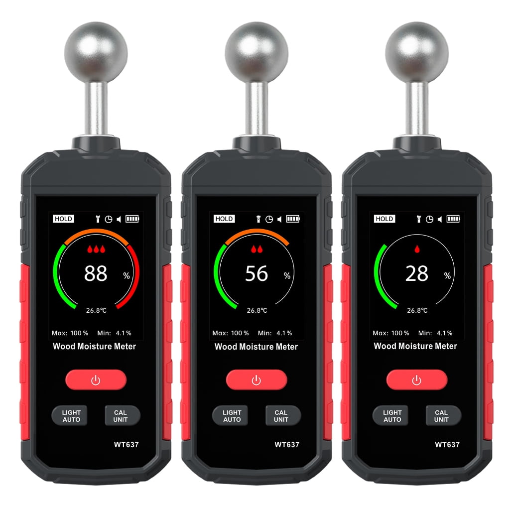 Digital Moisture Tester Tool With Ball Probe For Building Materials 5-40mm Detection Rechargeable Temperature Monitoring