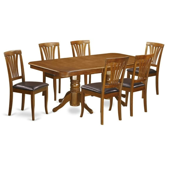 East West Furniture Napoleon 7-piece Wood Dining Room Set in Saddle Brown
