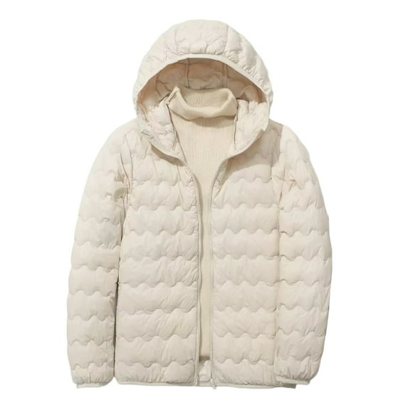 Winter Jackets For Women Hooded Front Zipper Plus Size Quilting Cardigan Lightweight Casual Thermal Coat With Zip Pockets (XL, White)
