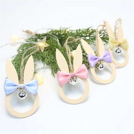 

Rabbit Pendant Fade Resistant Lovely Wood Bow Knot Bell Design Easter Decor for Living Room Purple Wood