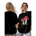 thumbnail image 7 of Women's T-Shirt Red Mushroom Short Sleeve Casual Tee Classic Crew Neck T Shirt for Women Black, 2XL, 7 of 7