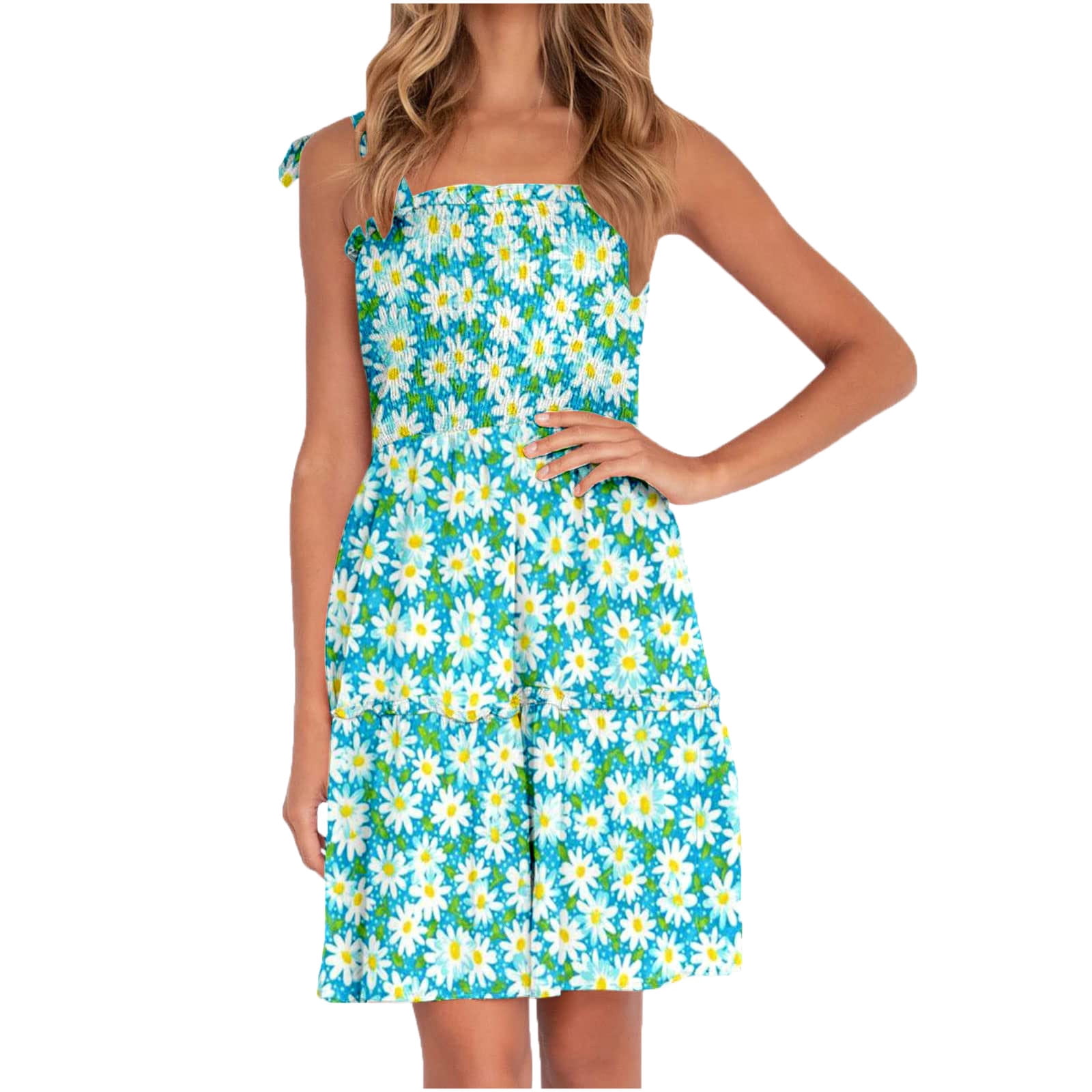 Women's Summer Mini Dresses Sleeveless Tank Smocked Dress Short Beach