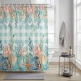thumbnail image 4 of Summer Beach Shower Curtains for Bathroom, Ocean Colorful Coral Shell Seaweed Starfish Green Plaid Washable Fabric Shower Curtain with Hooks Waterproof Bathroom Decor Sets, 36 x 78 Inches, 4 of 9