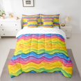 thumbnail image 2 of Feelyou Rainbow Stripe Waves Bedding Comforter Set 7 Pieces, Colorful Lines Abstract Full Bedding Set, Teens Kids Boys Girls Reversible Fitted Sheet Flat Sheet, Lightweight Room Decor, 2 of 8