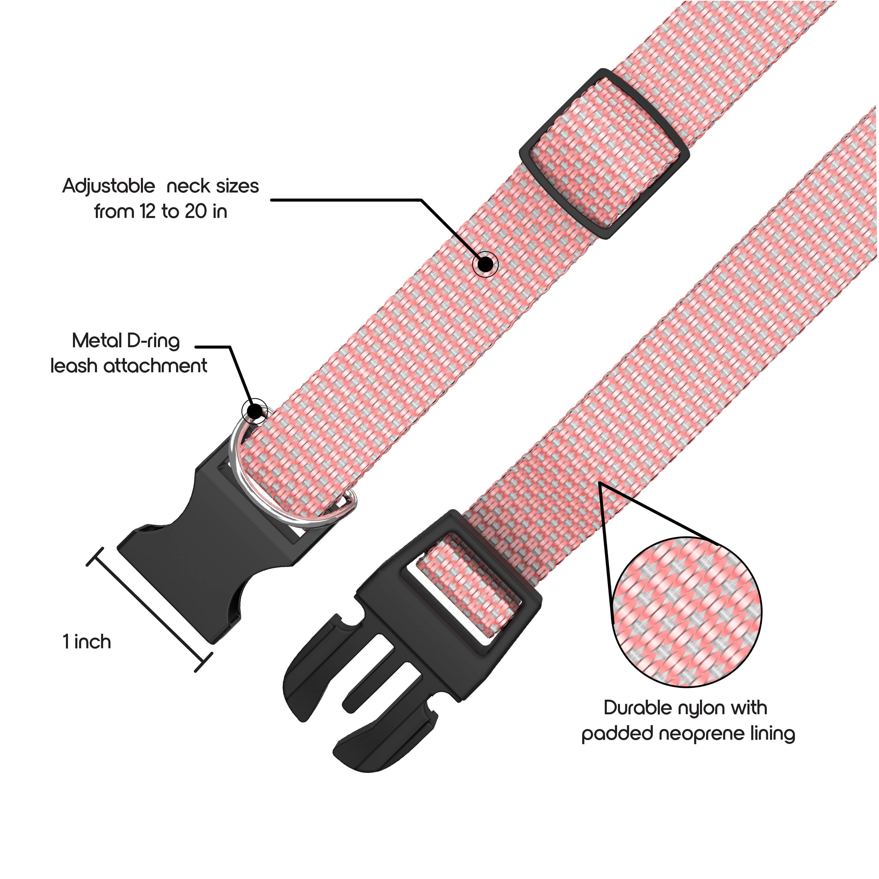 Vibrant Life Woven Padded Dog Collar, Pink, Large