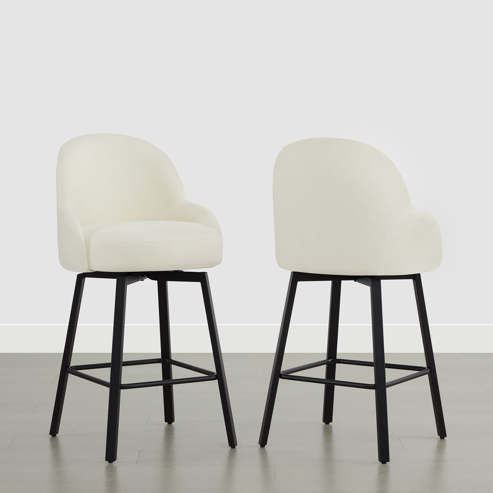 Spruce & Spring Counter Height Swivel Bar Stool with Upholstered Seat and Footrest Set of 2, Ivory