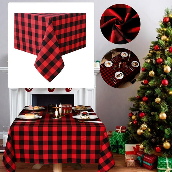Red and Black Checkered Christmas Tablecloth for Dining Table Decorations and Holiday Parties