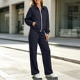 thumbnail image 5 of VBTAPA Fall Tracksuits for Women Lapel Collar Zip Up Jacket and Wide Leg Pants Sweatsuits 2 Piece Set Fashion Casual Sports Outfits M, 5 of 7