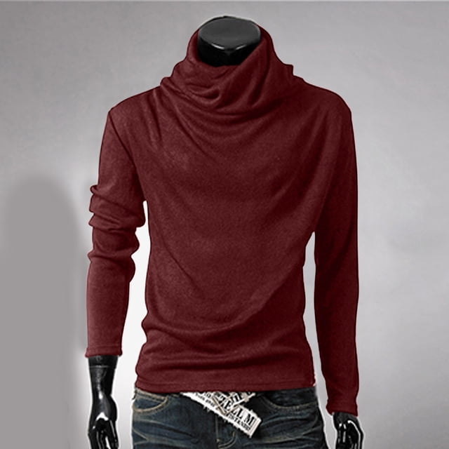 Sweaters for Men, Mens Solid Color High Neck Pullover Long Sleeved Loose Base Shirt Top Sweater Turtleneck Sweater