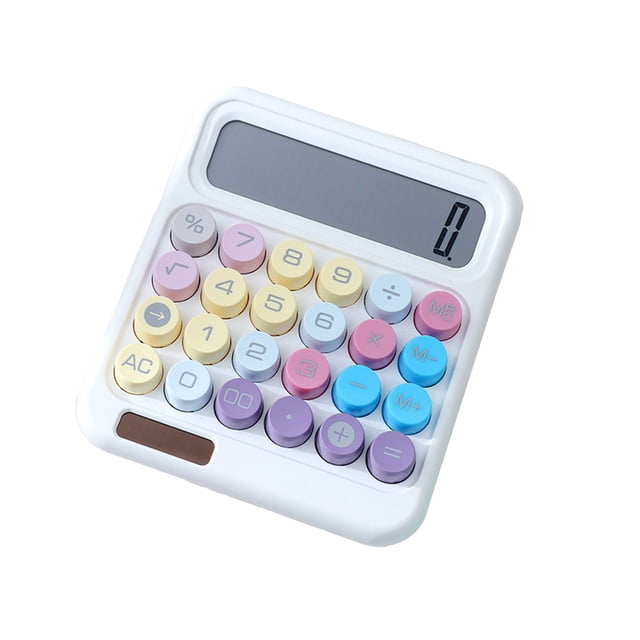 Solar Energy 12 Digit Display Calculator Round Mechanical Keyboard Advanced Color White For Student Office Use Gradient Design Eco White