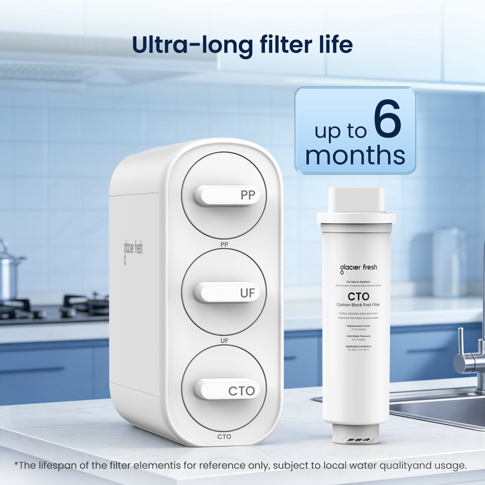 GLACIER FRESH CTO Filter Replacement Filter for GFU06 Ultra Filtration Under Sink Water Filter System