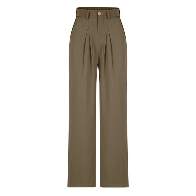 Timegard Womens Formal Pants Elastic High Waist Straight Leg Solid Color Office Work Lounge Pants Pockets
