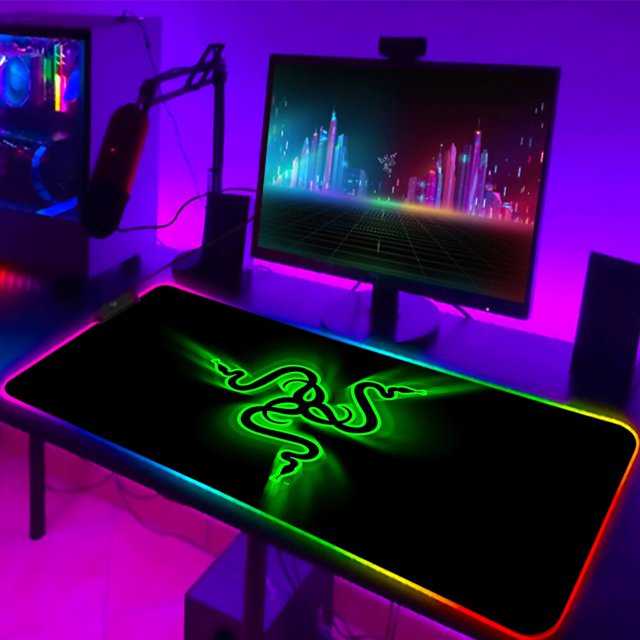 Alfombrilla de ratón Razer RGB grande para juegos de Anime, alfombrilla LED para ratón, accesorios para jugadores, alfombrilla de escritorio para PC con mesa LOL retroiluminada LIUWENJING unisex