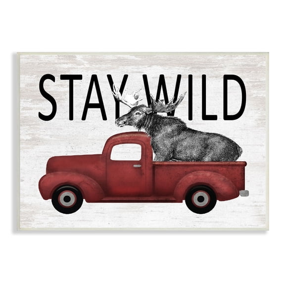 Stupell Industries Stay Wild Moose Antique Red Pickup Truck Graphic Art Unframed Art Print Wall Art, Design by Lettered and Lined