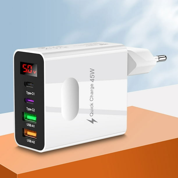 2 USB 4 puertos Adaptador de carga de teléfono 2 Tipo-C 45W Cargador rápido para iPhone Huawei FLhrweasw Nuevo