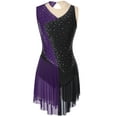 thumbnail image 3 of CHICTRY Women Shiny Rhinestone Ice Skating Dress Sleeveless Ballet Leotard Split Lyrical Skirts Purple M, 3 of 7