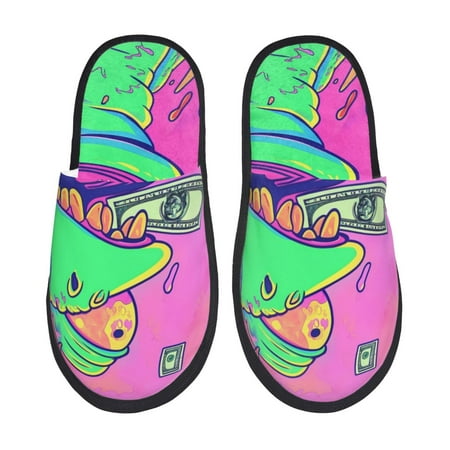 

Adobk Psychedelic Cartoon Frog Print Slippers Indoor Outdoor Retro Slippers House Soft Fluffy Slides Cushion Furry Slippers-Large