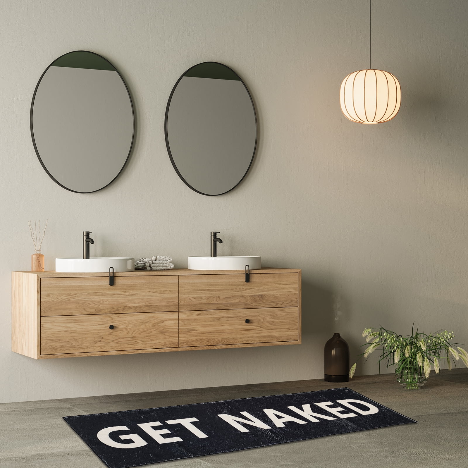 Black Get Naked Bath Mat, Cute Runner Black and White Get Naked Rug, Absorbent Non Slip Bathroom Long Mat, Funny Bathroom Decor for Bedroom Hallway Kitchen, Soft Plush Washable Shower Rug 16"×48"