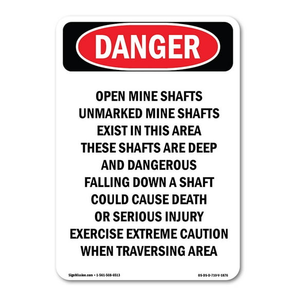 OSHA Danger Sign - Portrait Open Mine Shafts Unmarked | Plastic Sign | Protect Your Business, Construction Site, Warehouse & Shop Area | Made in The USA