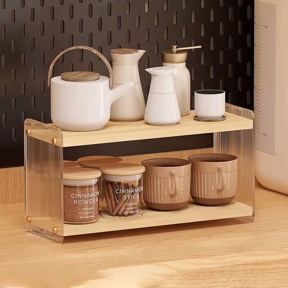 Coffee Station Organizer, 2 Tier Acrylic Home Storage Mugs Hooks for Kitchen Countertops, Coffee Bars, for Placing Mugs, Coffee Beans, Syrup, Cups