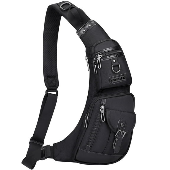 WITZMAN Sling Bag for Men Crossbody Bag Travel Sling Backpack Slim Chest Bag Lightweight Casual Daypac (B702 Black)