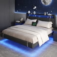 thumbnail image 4 of IDEALSOUL King Size Floating Bed Frame with Upholstered Storage Headboard, Metal Platform Bed with Charging Station & LED,No Box Spring Needed,Easy to Assemble (King,Black), 4 of 14
