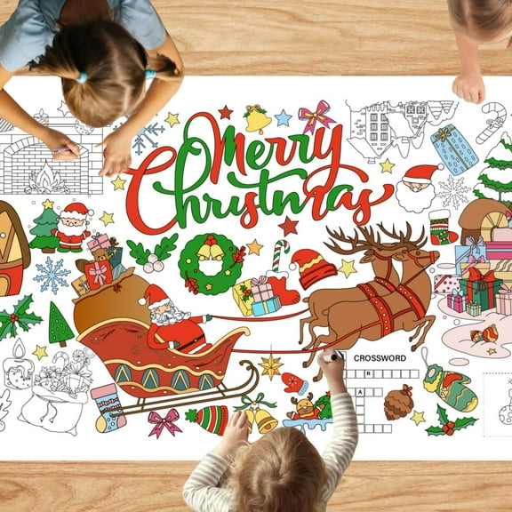 Qocolhg Christmas Coloring Poster Giant Tablecloth Crafts for Kids 30 x 72 Inch Paper Coloring Banner Gifts Christmas Decorations Activities Games Toys Party Favors Toys Clearance