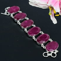 Red Jade Gemstone Handmade 925 Sterling Silver Bracelet 7-8"