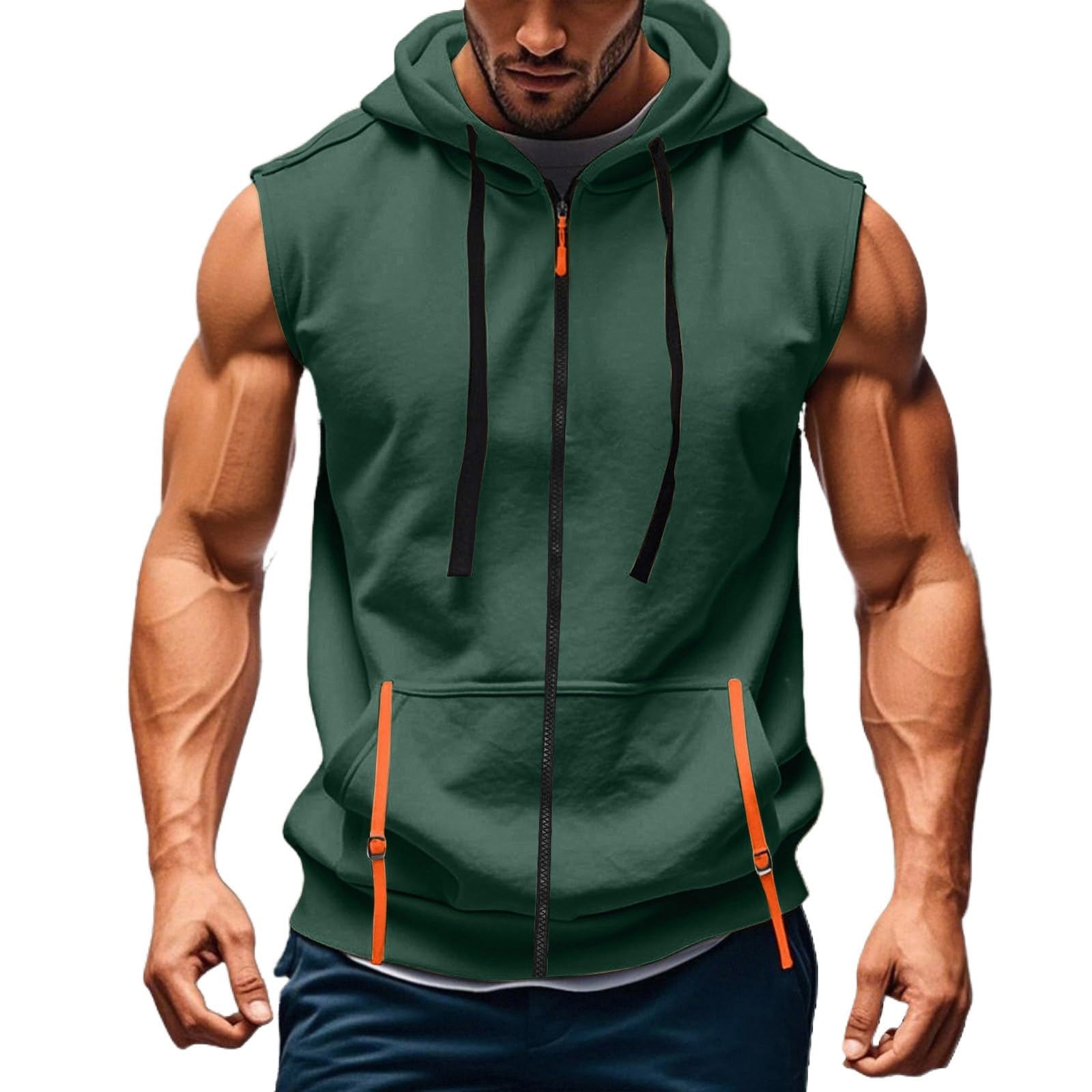 Men's Hooded Zipper Cardigan 60% Cotton 40% Linen Sleeveless Vest Quick Dry Breathable Workout Running Bodybuilding Casual Gym Outdoor Sports Beach | Zenithor,Army Green M