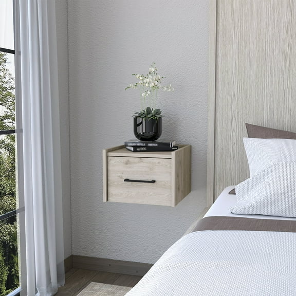 Sleek Nightstand With Vast Top Shelf And Convenient Single Drawer For Bedroom Contemporary Generous Practical