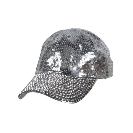 Womens Sequin Fashion Baseball Cap w/ Full Stoned Bill