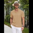 thumbnail image 4 of Camiseta Informal Henley de Corta con Cuello Mao para Hombre, Camiseta Texturizada de Playa para Verano. Caqui XL, 4 of 9