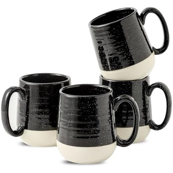 Ceramic Coffee Mugs Set, 15 oz Large Coffee Cups Set of 4, Tea Cups with Handle for Men and Women, Latte Mugs for Coffee, Tea, Milk, Hot Chocolate, Microwave Dishwasher Safe, Black