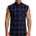 thumbnail image 3 of Swuxness Men's Sleeveless Turndown Collar Tank Plaid Fashion Button Pocket Casual Beach Top Shirts, 3 of 5