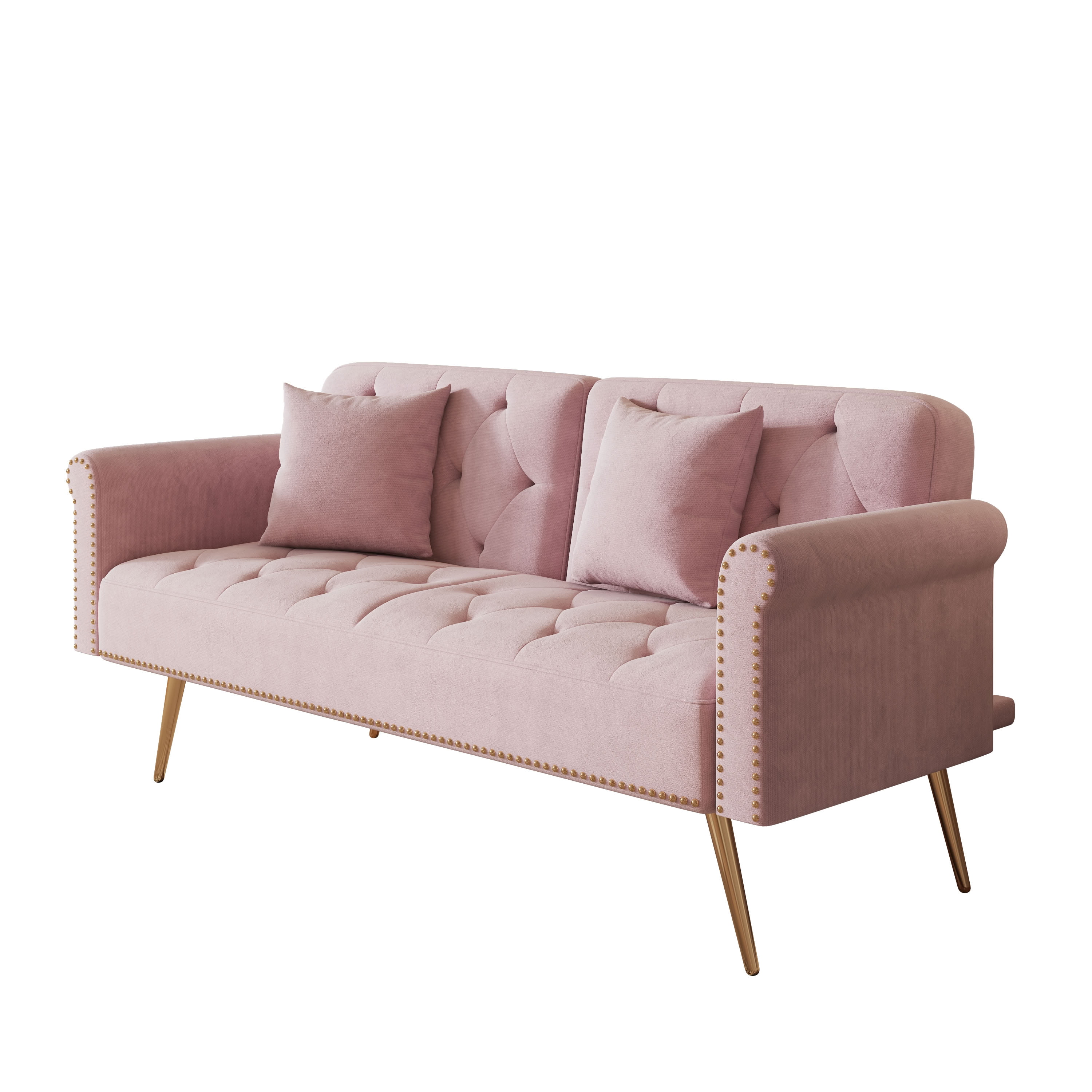 MAYEERTY Convertible Sofa Bed, Loveseat Sofa with Matching Pillows, Velvet Upholstered for Living Room Nooks, Pink
