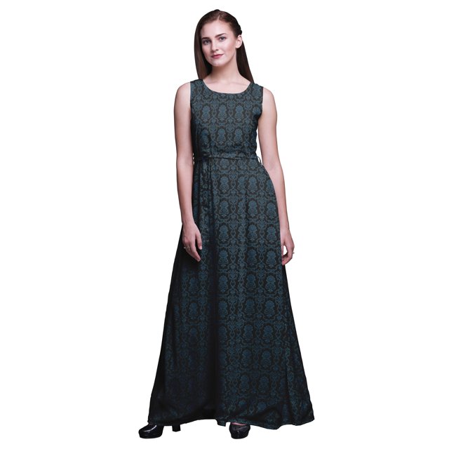 Bimba Damask Women Long Tank MaxiDress Round Neck Printed Party Gown-X-Large