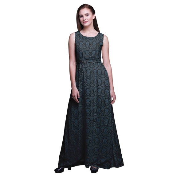 Bimba Damask Women Round Neck Printed Evening Party Dress Sleeveless Gown-Large