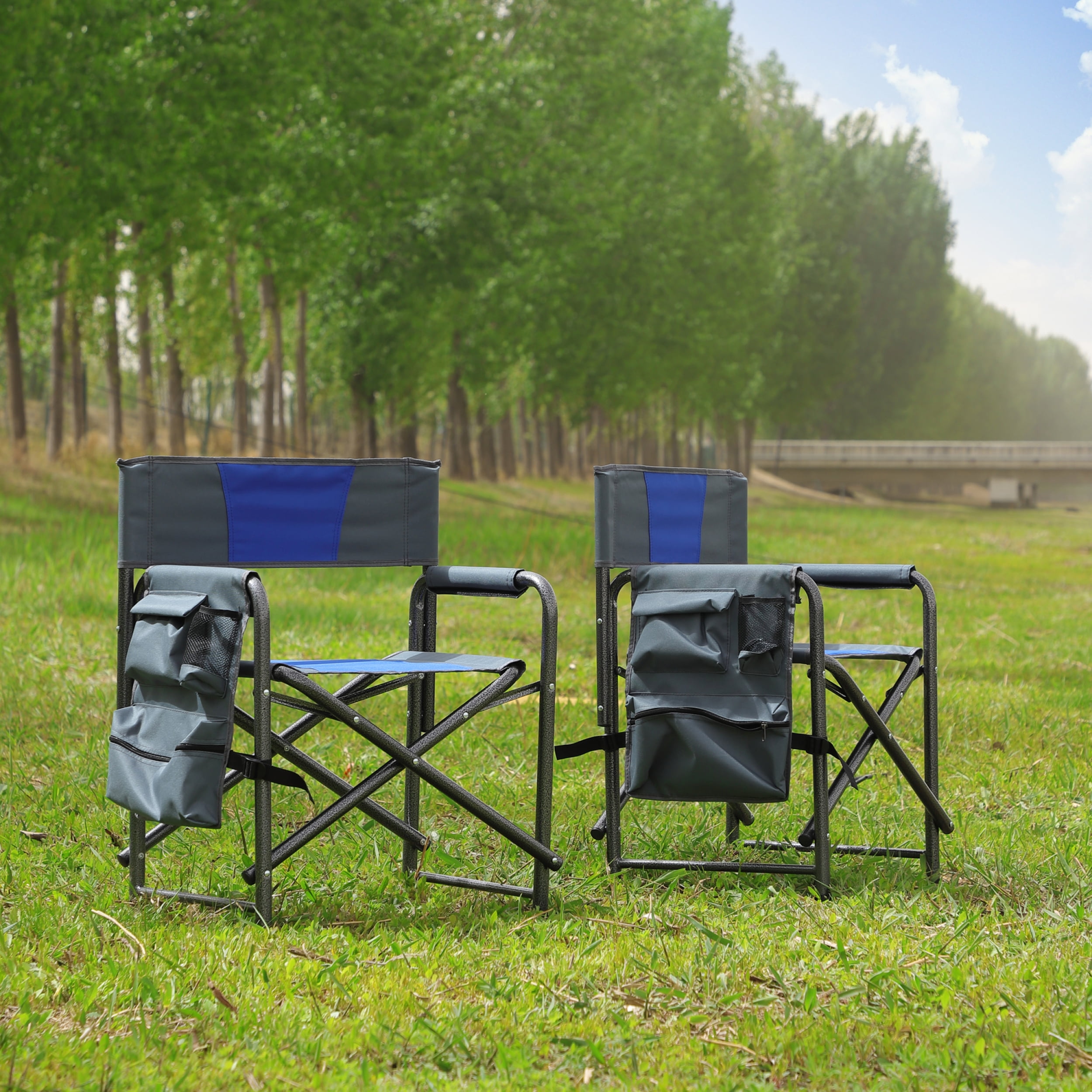 2piece Padded Folding Outdoor Chair with Storage Pockets,Lightweight